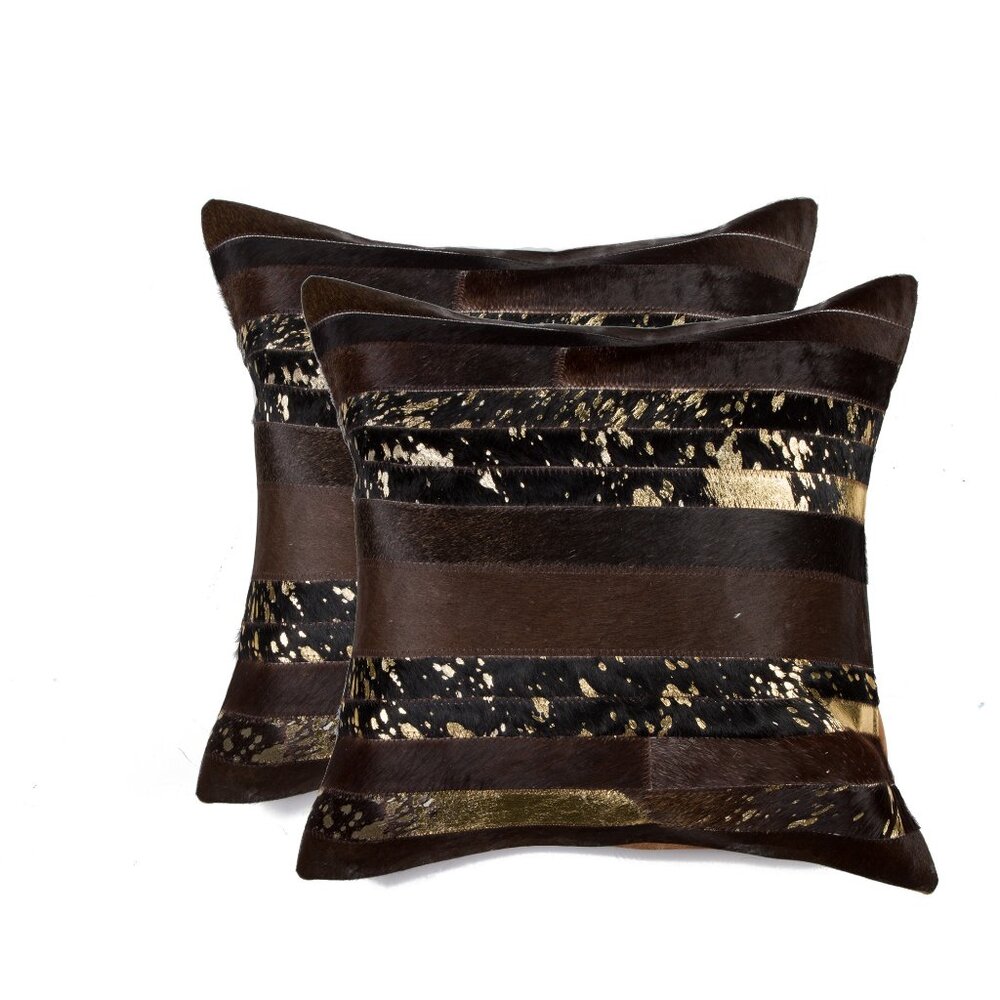 Natural Home Decor Torino Madrid Cowhide Pillow | 2-Piece | Chocolate & gold